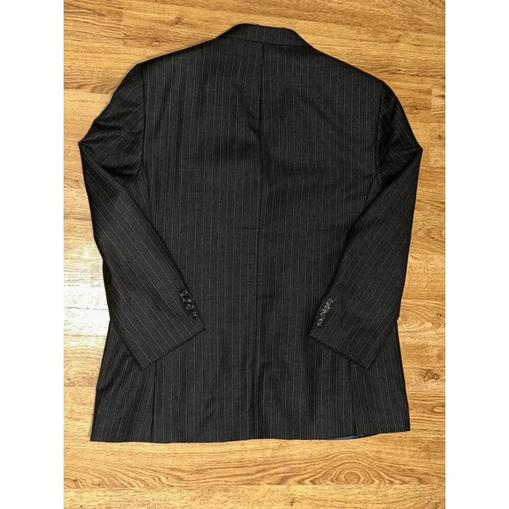 Ralph Lauren Charcoal Blue Pin Stripe Suit Jacket Men's 46 Virgin Wool 3 Button